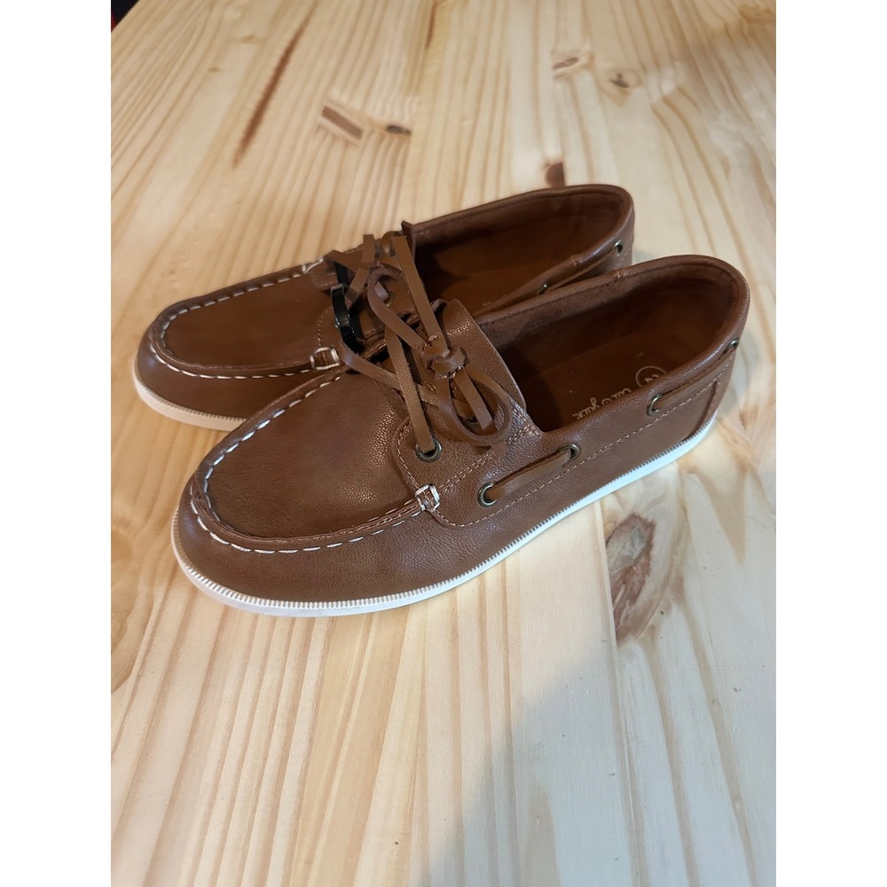 Cat & Jack Kids Brown Boat Shoes Faux Leather Loafers Size 2 Boys Girls